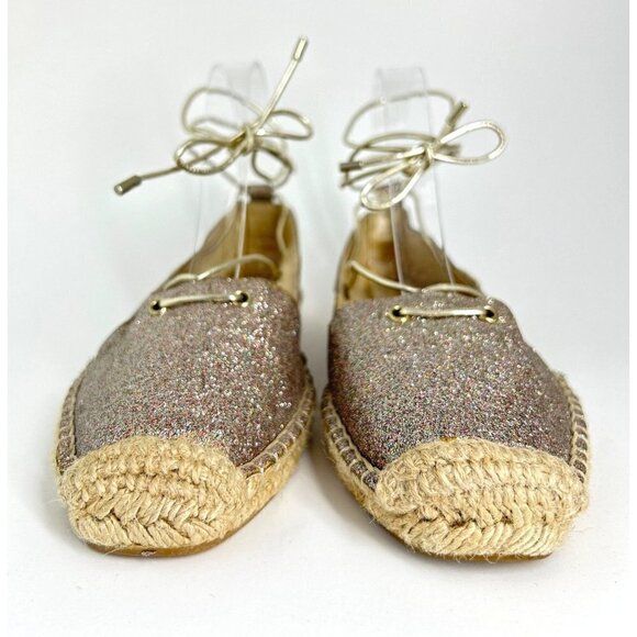 Zara Woman Sparkly Lace Up Flat Espadrilles Size 8 - Picture 6 of 10